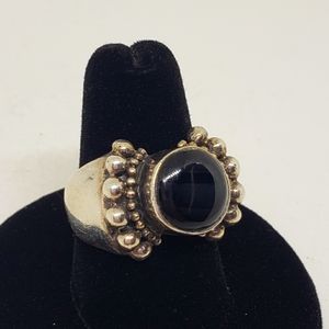 Sterling silver and onyx studded artisan ring size 8.5